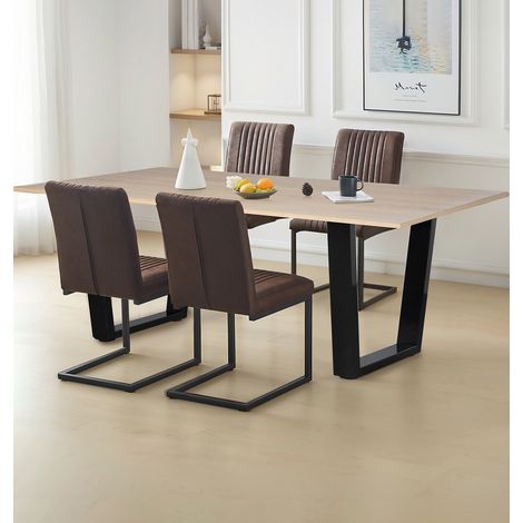 Hallowood Furniture Dudley Dining Table and Chairs Set 4, 180cm Kitchen Table with U Shaped Metal Legs and Brown Leather Effect Cantilever Chairs, Dining Room Sets for Cafe, Office and Home (1/5)