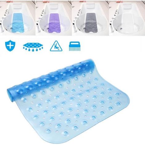 Tapis de Bain Antiderapant de Sécurité 100 x 40 cm Anti Glisse pour Baignoires Douches Salle de Bain Bleu (1/4)