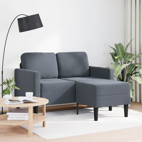 Canapé Sofa 2 places avec méridienne en L gris foncé 125 cm velours