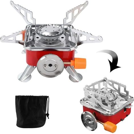 Mini Réchaud de Camping Pliable Portable, Extérieur Mini Brûleur à Gaz pour Randonnée, Outdoor, Pique-Nique, Mini 2800W Réchaud Camping, Manipulation Facile (1/5)