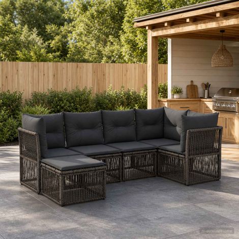 vidaXL Ensemble de canapé de jardin 6 pcs Gris polyrotin (1/5)