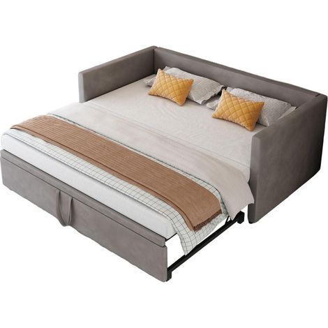 Schlafsofa 180x200 cm ausziehbar, Doppelbett mit Lattenrost, Samt, Grau (1/5)
