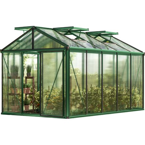 GFP Invernadero Diamas 23 Premium 235x385 cm placas alveolares de 16 mm, color verde musgo