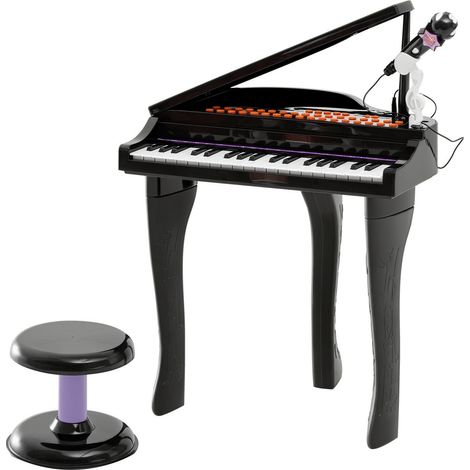 Piano tabouret pour enfants avec 37 touches, microphone intégré, mode d'apprentissage LED, fonction d'enregistrement, instrument de musique pour enfants de 3 à 6 ans, noir (1/5)