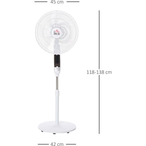 Ventilateur sur pied – 3 vitesses, 3 modes, minuterie, télécommande, 45 x 42 x 118-138 cm, blanc polyvalent ， 45 x 42 x 138 cm