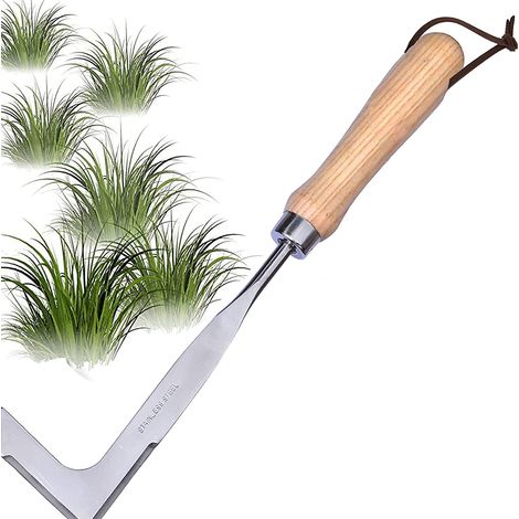 Désherbeur manuel, désherbeur en acier inoxydable, désherbant ergonomique, désherbeur avec manche en bois naturel (1/3)