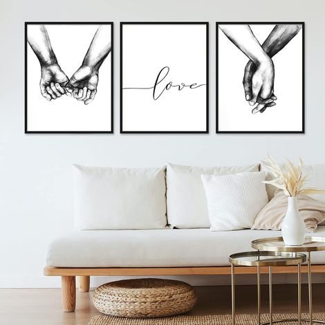 CCYKXA Set de 3 Affiches Noir et Blanc Main Citation Amour Murale Motif Décoration Peinture sur Toile Poster Deco Salon et Chambre à Coucher - Sans Cadre
