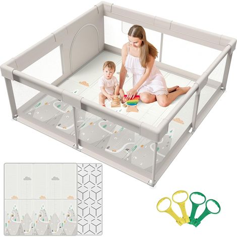 Parc bébé extra-large 150x150cm – Tapis antidérapant – Maille respirante – Espace sécurisé pour 2-3 enfants – Mc Star