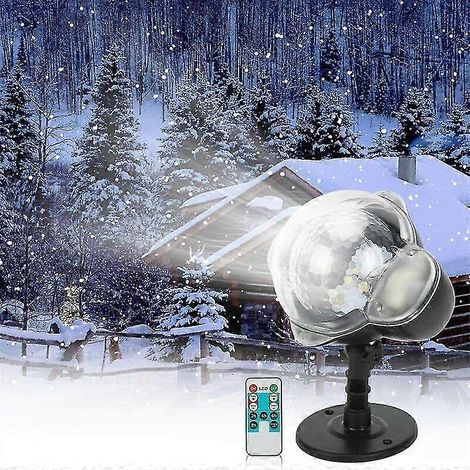 Projecteur LED effet neige, avec télécommande rotative, étanche, éclairage décoratif flocons de neige pour fêtes et paysages. (1/5)