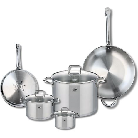 Ensemble de 2 Poêles de cuisson 24 et 32 cm et 3 faitouts 12, 16 et 26 cm Elo Profi Citrin (1/5)