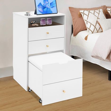 Coiffeuse 3 en 1 avec miroir, petite coiffeuse compacte avec éclairage LED, 3 tiroirs, miroir rabattable, table cosmétique pour chambre à coucher, blanche