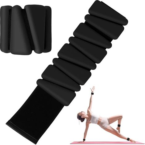 Zweiteilige, verstellbare Silikon-Trainingsgewichte für Damen und Herren, tragbare Knöchel-/Handgelenkgewichte für Yoga, Tanz, Pilates, Joggen, 2 Pfund, schwarz. (1/5)