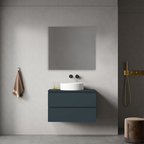 Mobile bagno sospeso 80 cm Blu Mare per Lavabo d'appoggio Specchio Quadro - Fiji Paint Top (1/4)