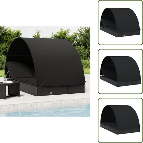 Sonnenliege für 2 Personen mit Runddach Schwarz 211x112x140 cm - Sonnenliege - Rattan Möbel - Gartenmöbel - Outdoor Möbel - Lounge Set (1/5)