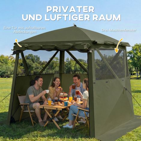 Pavillon de jardin pliant 2x2m imperméable, robuste pour l'hiver, avec 4 parois latérales, fenêtres en moustiquaire, porte avant, anti-UV 30+ (1/4)