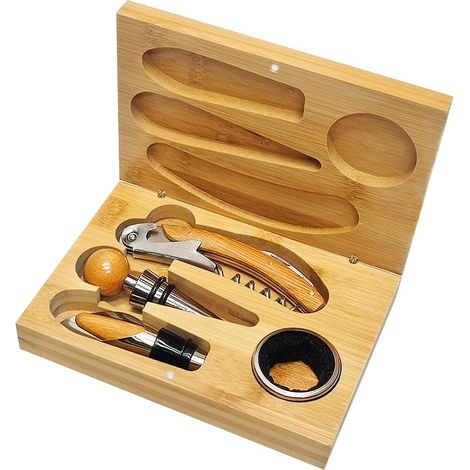 Coffret 4 pièces accessoires vin en bois élégant
