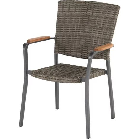 CHALET & JARDIN Chaise Sintra en résine tressée - pieds en aluminium - Anthracite/marron grisé (1/5)