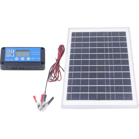 Kit panneau solaire 50W 18V avec régulateur de charge MPPT étanche, pinces de batterie 3 mètres pour camping-car, bateau, remorque et caravane (1/5)