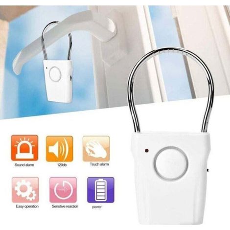 Alarme de porte et fenêtre, Capteur de porte / fenêtre, 120dB Touch Sensor Poignée de porte Alarme Anti-vol Vibration Fenêtr,blanc (1/4)