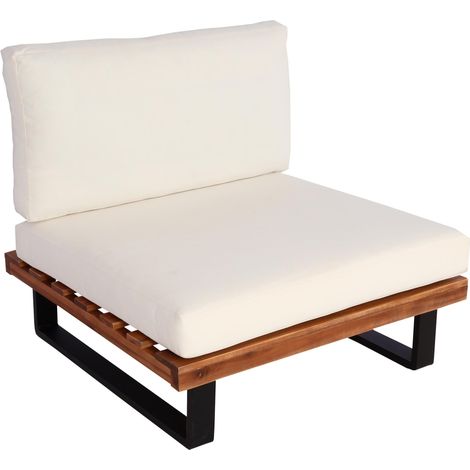Poltrona sedia da esterno giardino elegante HHG-469 legno acacia alluminio marrone con cuscini avorio bianco