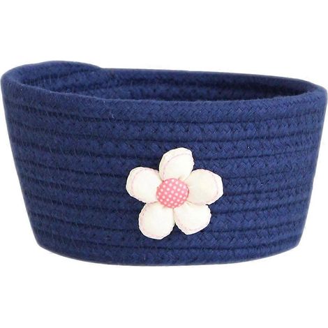 Panier de rangement en corde de coton, adapté à une utilisation sur bureau, 1 pièce, bleu marine. (1/5)