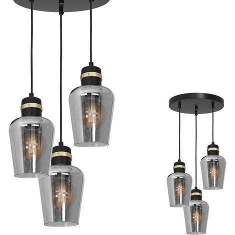 Suspension Richmond MLP6541 3xE27 verre fumé noir doré (1/4)