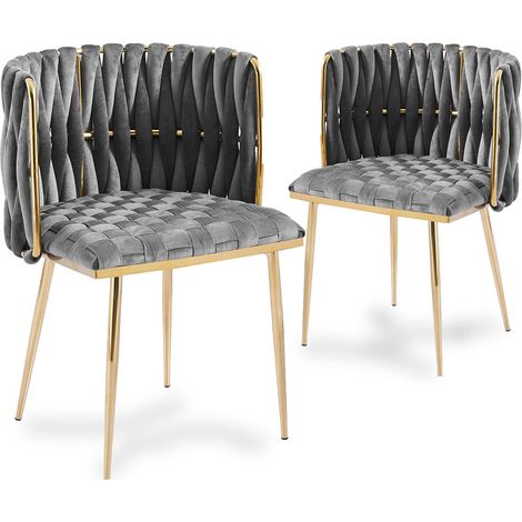 Deco In Paris – Lot de 2 chaises en velours gris – Piètement en métal doré – Hauteur 76 cm – Largeur 56.5 cm – Hauteur d'assise 47 cm (1/5)