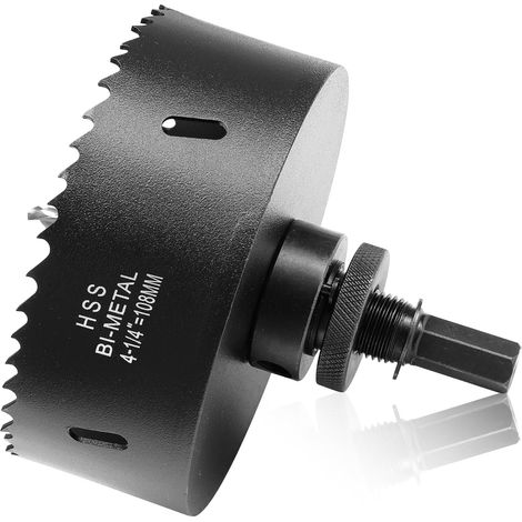 Scie cloche de 108 mm pour métal et bois, HSS bi-métal avec profondeur de coupe de 40 mm, pour acier, fer, aluminium, plafonds, cloison sèche et plaques de plâtre (1/5)