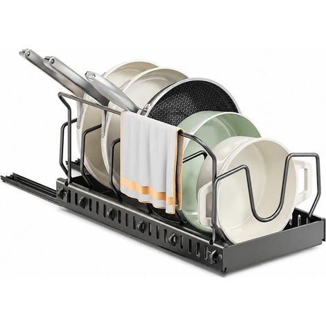 Égouttoir à casseroles réglable, noir 42 cm, organisateur de placard coulissant, égouttoir à vaisselle de comptoir avec barre (1/5)