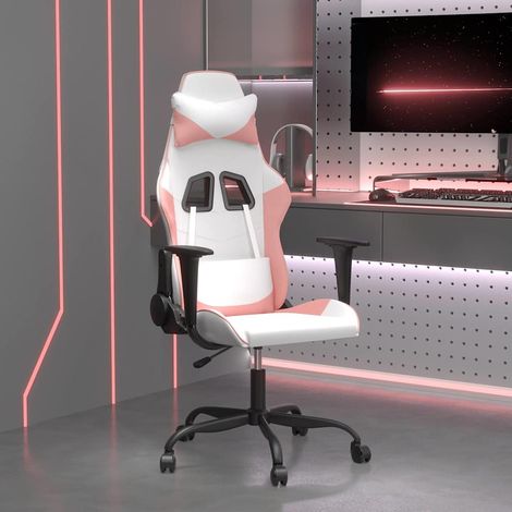 vidaXL Silla gaming cuero sintético blanco y rosa (1/5)