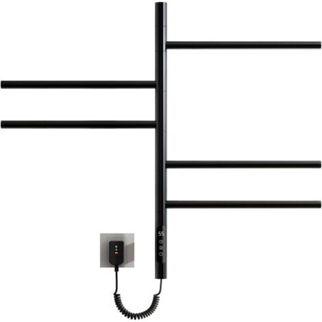 Sèche-serviettes électrique mural 42 x 66 cm – 5 barres pivotantes à 180° – 80W avec thermostat réglable 30-60°C – Acier inoxydable 304 (1/5)