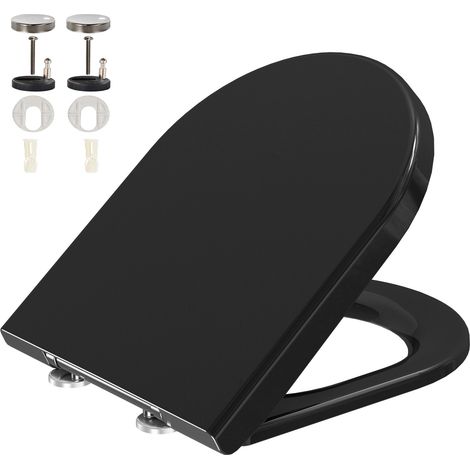Todot – Abattant WC forme D noir 45 x 36.5 cm en polypropylène – Frein de chute – Charnière réglable – Installation facile