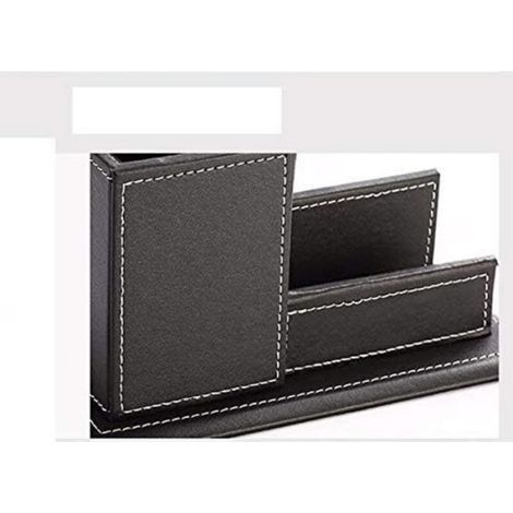 Porte-Stylo - Cuir PU - Bureau Étudiant - 6 Compartiments - Tiroir Intégré - Noir - 20 x 11 x 10 cm - 1 Pièce (1/4)