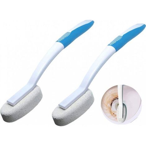 Brosse WC détartrante 2 pièces avec manche long et détergent (bleu) (1/4)