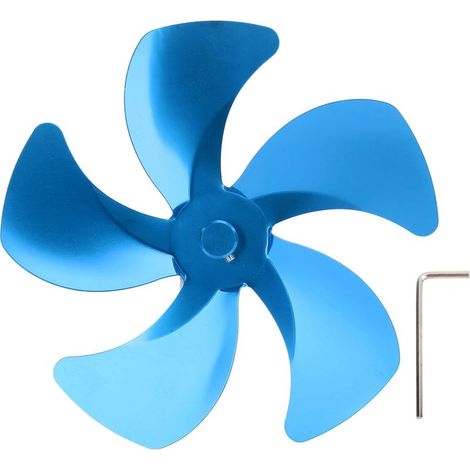 Pales de rechange pour ventilateur de poêle en alliage d'aluminium, améliorent la circulation de l'air chaud. Ventilateur de cheminée à 5 pales, accessoires pour ventilateur de poêle, bleu. (1/5)