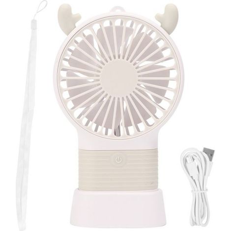 Ventilateur de Bureau Forme Cerf Mignon, 3 Vitesses Rechargeable USB Blanc (1/5)