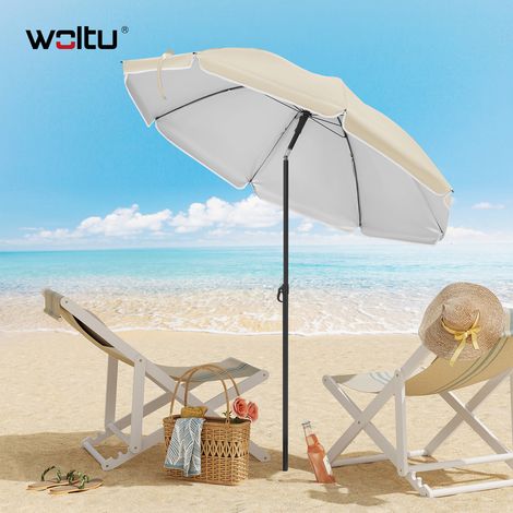 WOLTU Ø135cm Sonnenschirm, Gartenschirm UV-Schutz Strandsonnenschirm UPF 50, Höhen- und Neigungsverstellbar, Tragetasche, für Balkon Garten, Strand, Beige