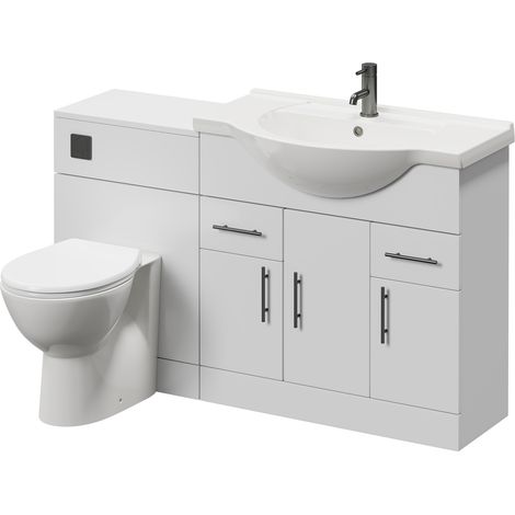 Alexander James Gloss White 1350mm 3 Door Vanity Unit Toilet Suite - 1350mm - Gunmetal Grey 96mm Bar HandleJames Toilet Pan and Seat