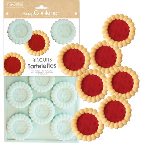 ScrapCooking - Stampo in Silicone 11 Crostatine - Stampo per Biscotti - Adatto a Forno e Congelatore - Pasticceria Dolce per Bambini - Utensile Flessibile - Ricetta Crostatine alla Fragola - 3183 (1/5)