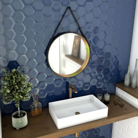 Specchio rotondo Bagno - Diametro 55cm - Finitura opaca nera e bronzo - cerchio horus