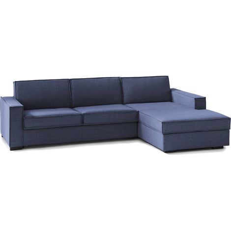 Talamo Italia - Divano fisso con penisola Ametrino, Sofà ad angolo con penisola contenitore Destra, Braccioli standard, 100% Made in Italy, Cm 280x95h90, Blu