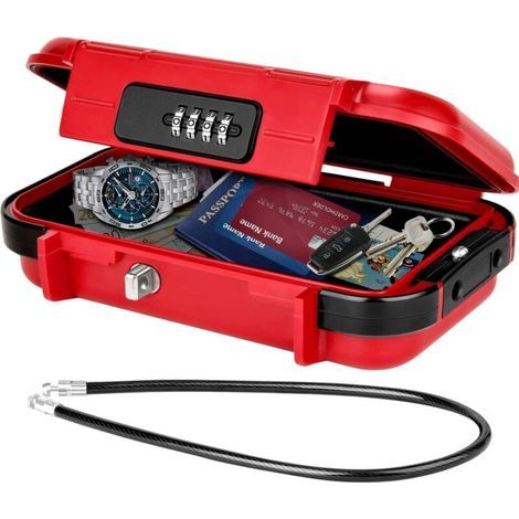 Portable Safe, Secure Mini Travel Safe, Waterproof Anti-Theft Safe with Removable Metal Cable, Security Safe for Home, Office, Hotel, Travel, etc. (1/5)
