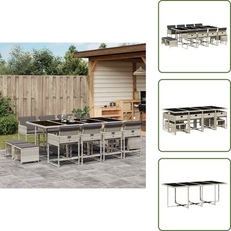 Cuscini da giardino - vidaXL Set da Pranzo da Giardino 13pz con Cuscini Grigio in Polyrattan - Rattan PE