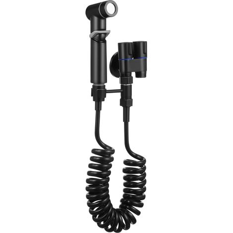 Adaptateur de bidet pour toilettes - Répartiteur de robinet 2 voies - Tête de pulvérisation en plastique noir avec double vanne de commande pour WC et lavabo (1/5)