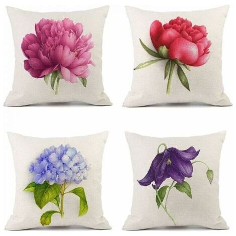 FLITI Kissenbezüge aus Leinen, 45 x 45 cm, Outdoor-Kissenbezüge mit Blumenmuster, für Schlafzimmer, Wohnzimmer, Sofa, Balkon, Garten, 4 Stück