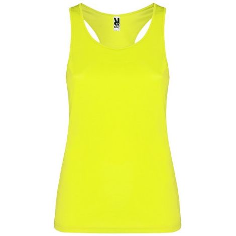Camiseta transpirable deportiva con sisas y escote ribeteado SHURA ROLY L Amarillo Fluor