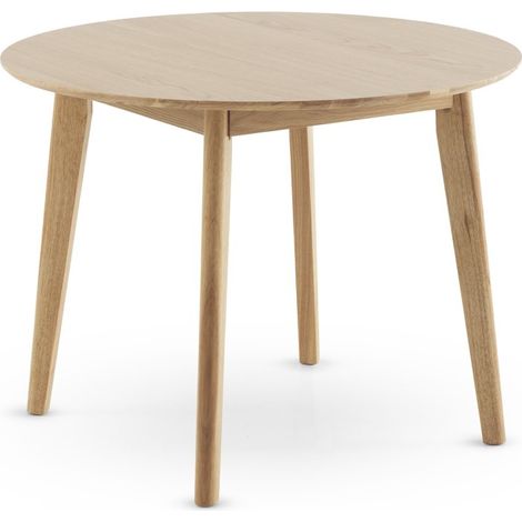 Table ronde de 100 cm de diamètre avec pieds en bois d'hévéa et plateau en placage chêne (1/5)