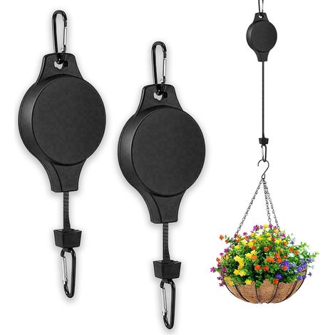 Carrucola retrattile per piante, 2 pezzi, gancio per carrucole per vasi di fiori, gancio per vasi di piante, mangiatoia per uccelli (nero)