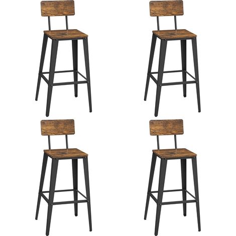 Vasagle – Tabourets de bar industriel – Lot de 4 – Hauteur d'assise 74 cm – Cadre en acier – Dossier incliné 103° – Marron rustique (1/5)