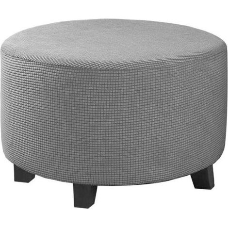 pair Housse de pouf en jacquard extensible (kaki, petit), housse de repose-pieds, housse de protection de meuble, housse de tabouret, fond élastique antidérapant (1/4)